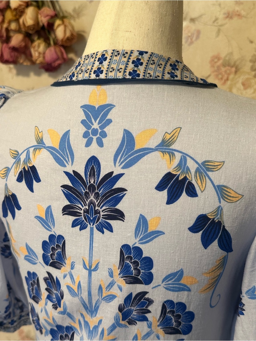 A Loves A Blue White Floral Bubble Sleeve A-Line Flounce Mini Dress XS - Picture 9 of 16